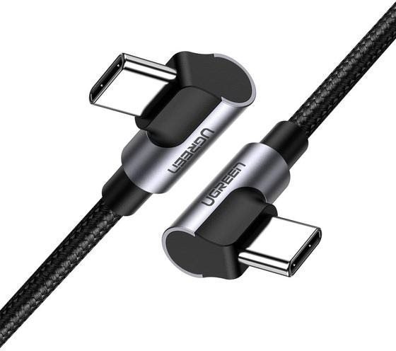 Adatkábel UGREEN Angled USB-C Cable Aluminum Case with Braided 1 m Black