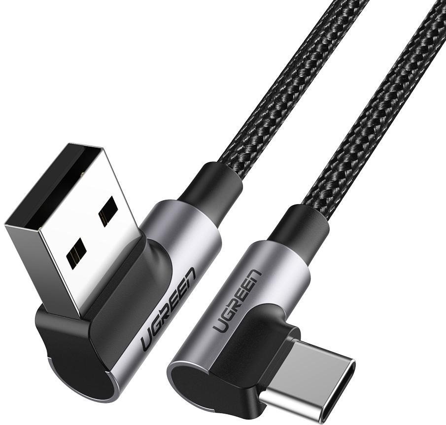 Adatkábel UGREEN Angled USB2.0 A to TYPE-C M/M Cable Nickel Plating Aluminum Shell with Braided 2 m Black