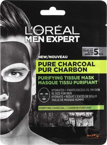 Arcpakolás ĽORÉAL PARIS Men Expert Pure Charcoal Tissue Mask 30 g