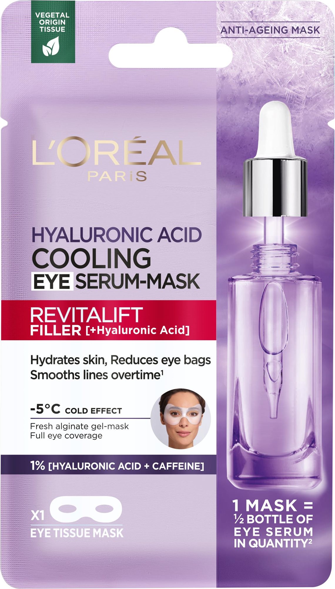 Arcpakolás L'ORÉAL PARIS Revilafit Filler Cooling Eye Serum Tissue Mask