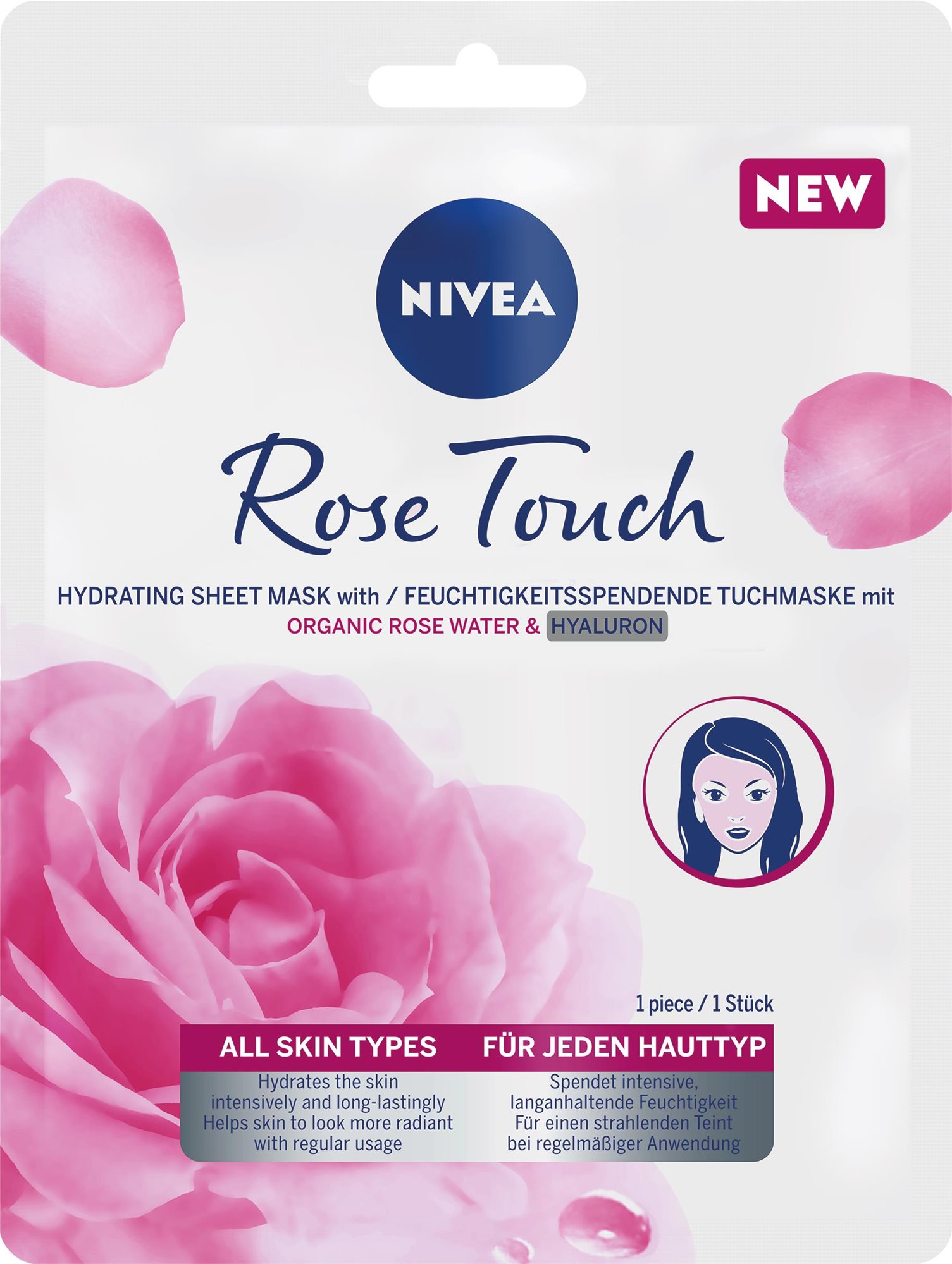 Arcpakolás NIVEA Rose Touch Textile mask 1 db