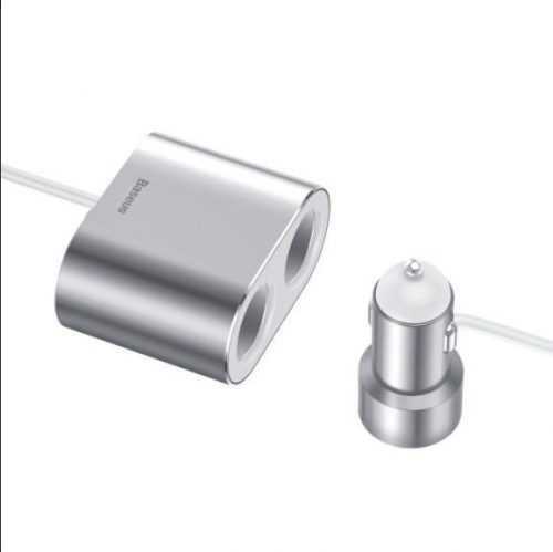 Autós töltő Baseus High Efficiency One to Two Cigarette Lighter + Car Charger Silver