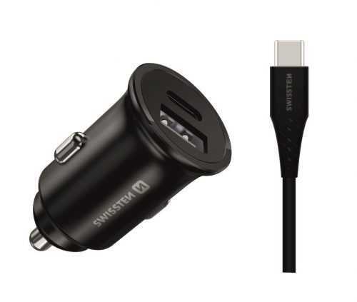 Autós töltő Swissten CL adapter Samsung Super Fast Charging-hoz 25W + USB-C/USB-C kábel 1