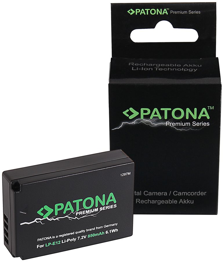 Fényképezőgép akkumulátor PATONA akku Canon LP-E12-hez 850mAh Li-Ion PREMIUM