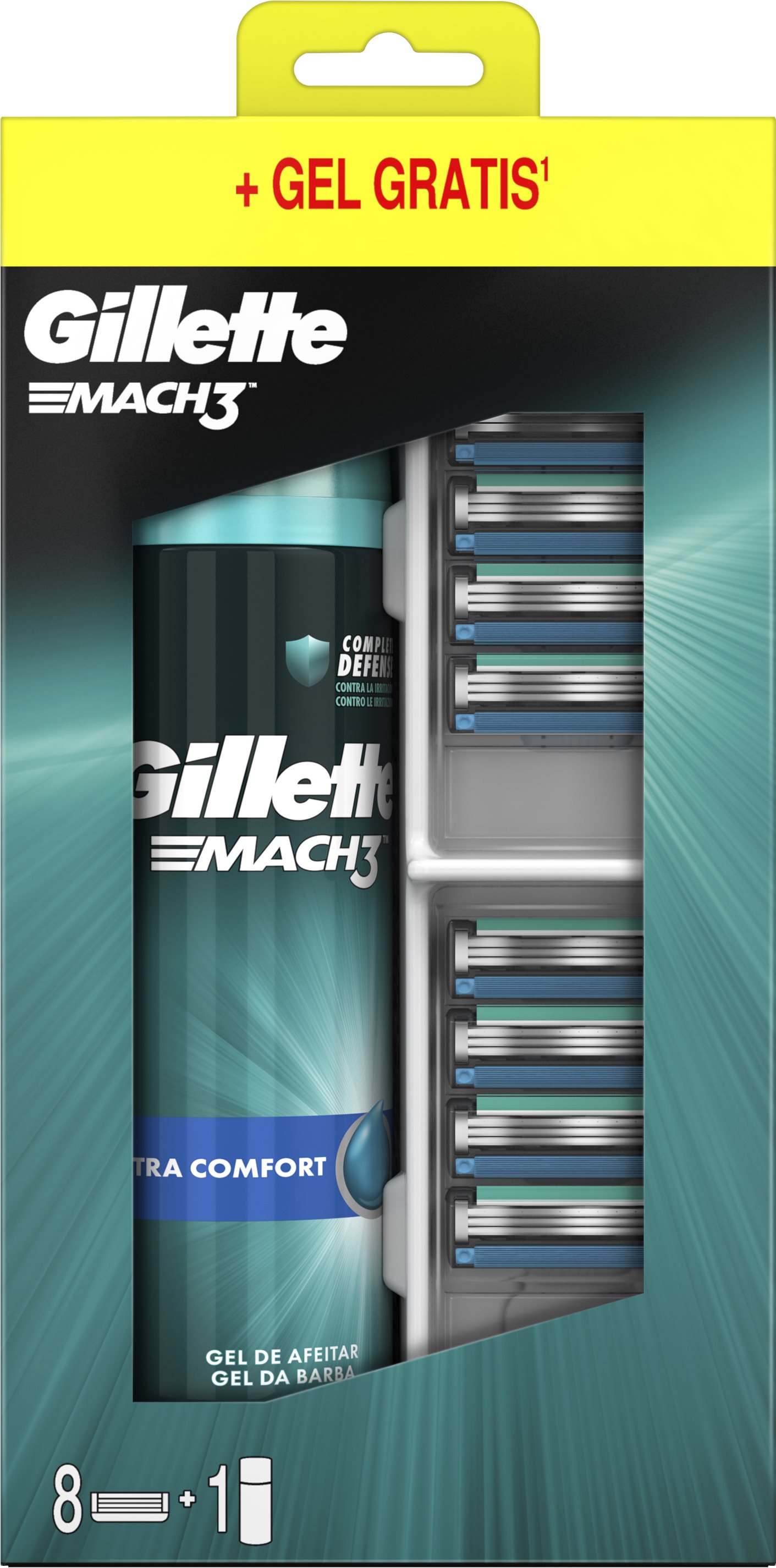 Férfi borotvabetét GILLETTE Mach3 8 db + 200 ml-es borotvagél