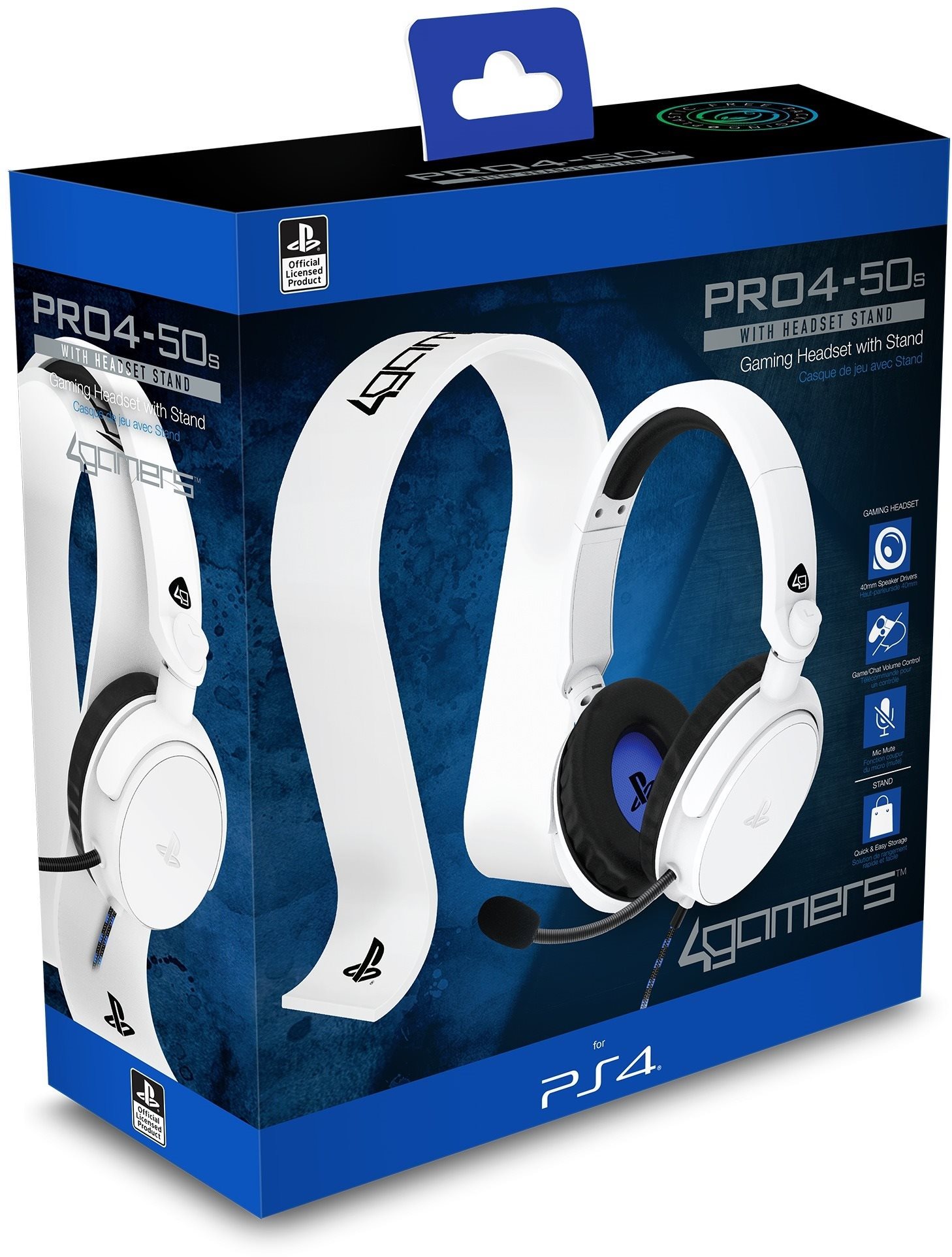 Gamer fejhallgató 4Gamers Gaming Bundle - Headset and Headset Stand - White - PS4