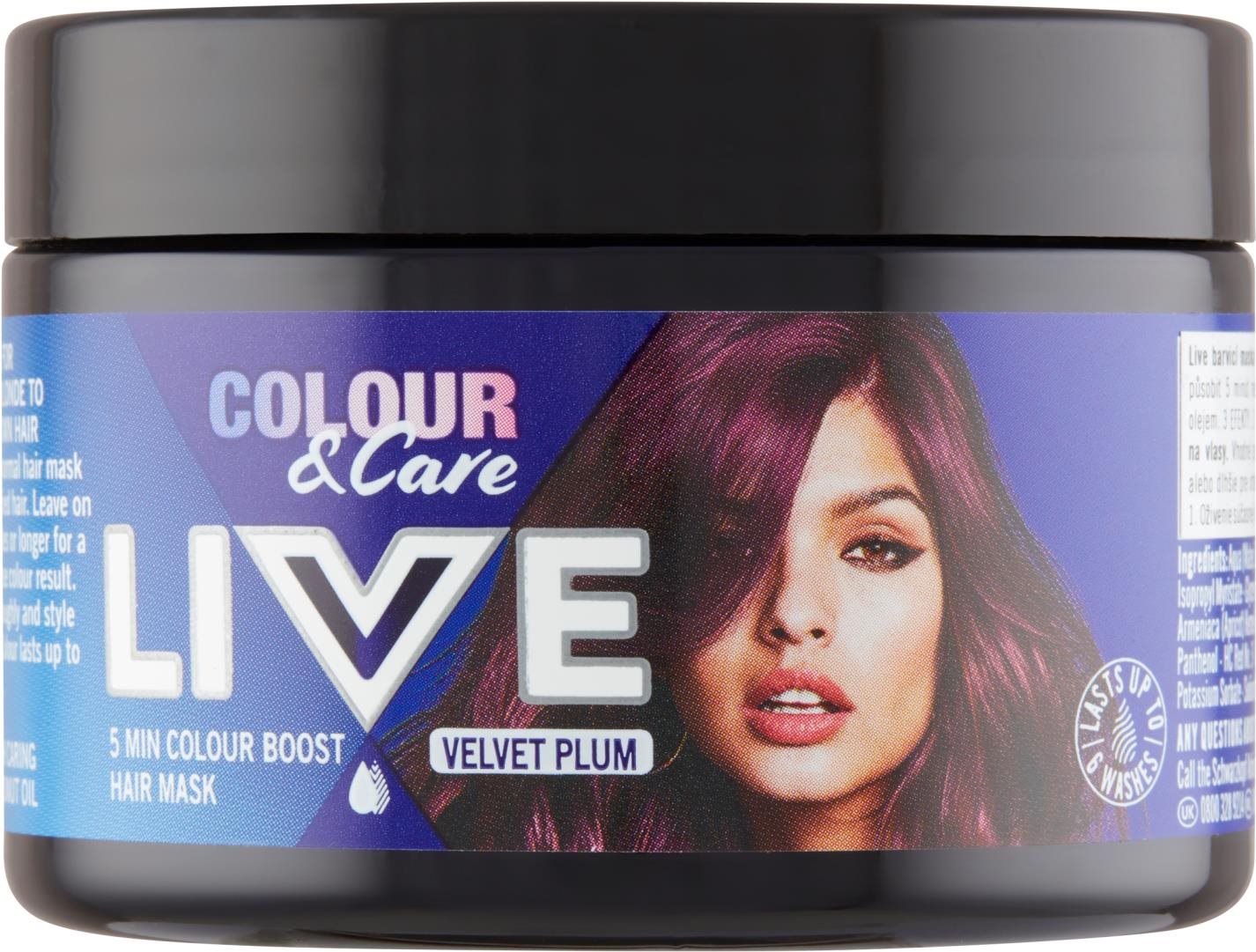 Hajpakolás SCHWARZKOPF LIVE hajszínező maszk Velvet Plum 150 ml