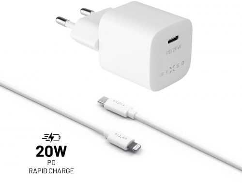 Hálózati adapter FIXED PD Rapid Charge Mini USB-C kimenettel és USB-C/Lightning kábel PD támogatással 1 méteres MFI 2