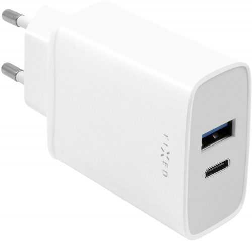 Hálózati adapter FIXED Travel  USB-C és USB kimenettel PD 30W támogatás fehér