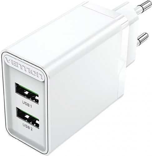 Hálózati adapter Vention 2-Port USB (A+A) Wall Charger (18W) White
