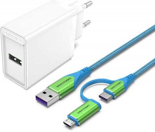 Hálózati adapter Vention & Alza Charging Kit (18W + 2in1 USB-C/micro USB Cable 1m) Collaboration Type