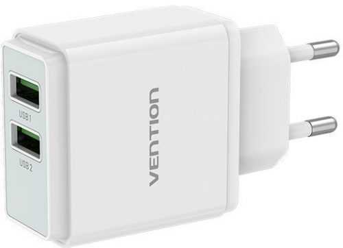 Hálózati adapter Vention Dual Quick 3.0 USB-A Wall Charger (18W + 18W) White