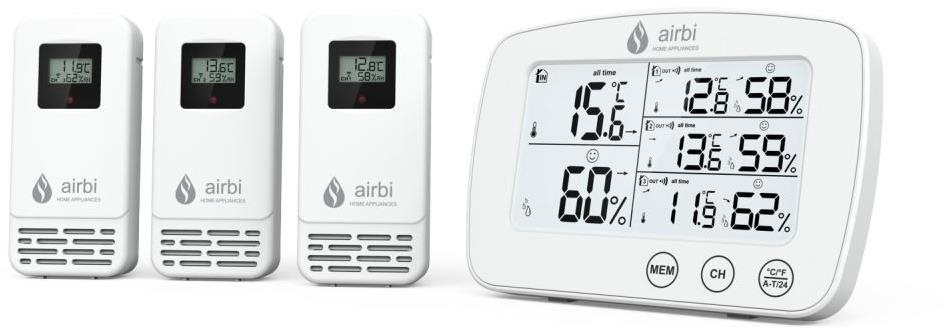 Időjárás állomás Airbi TRIO - digitális hőmérő és higrométer 3 vezeték mentes érzékelővel