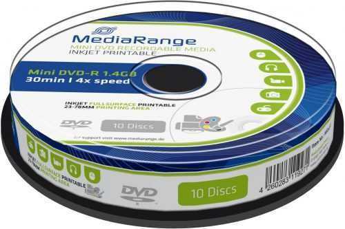 Média MediaRange 8 cm-es DVD-R Inkjet Printable Fullsurface 10p cakebox