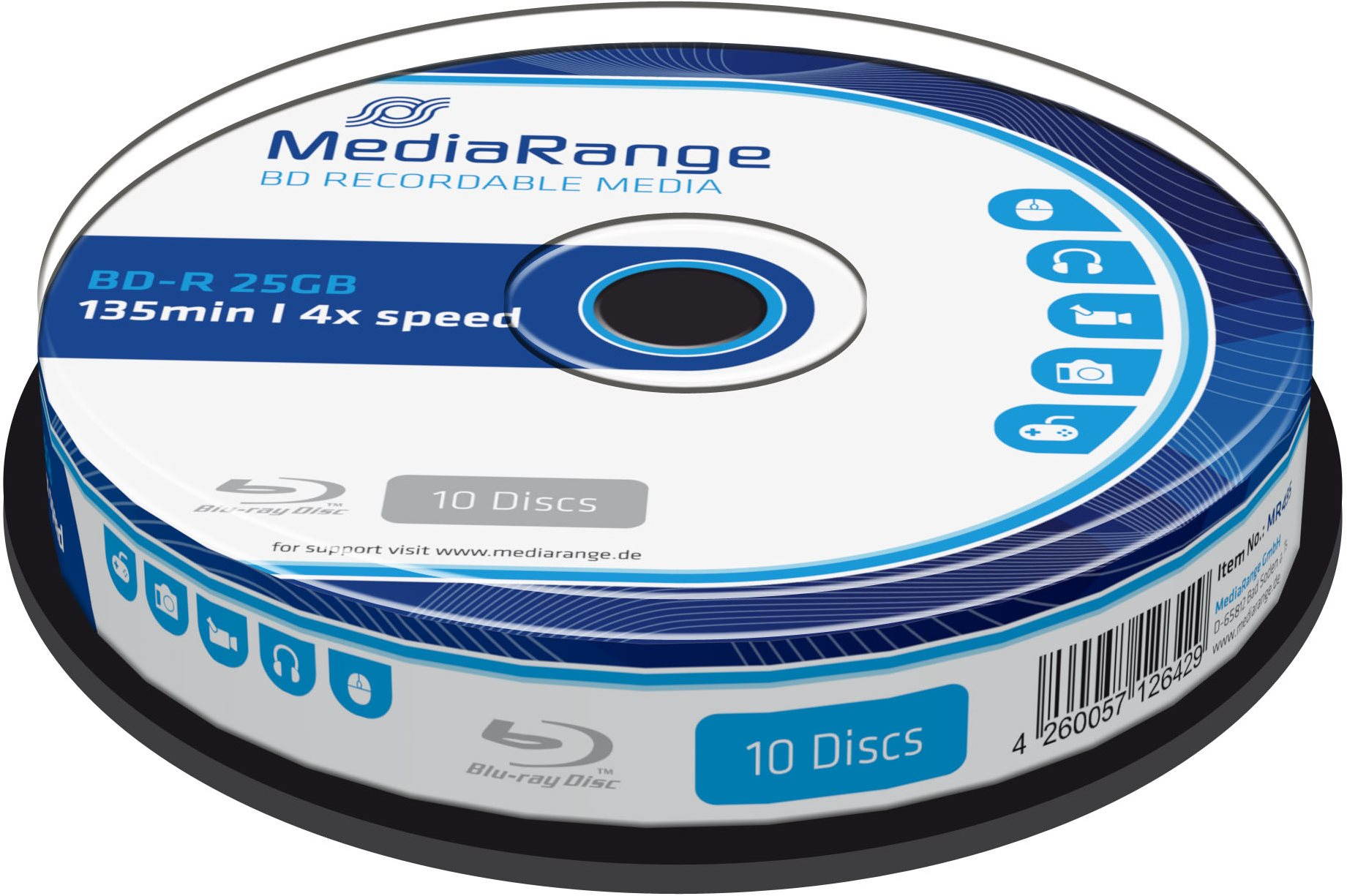Média MediaRange BD-R (HTL) 25 GB 10 db cakebox