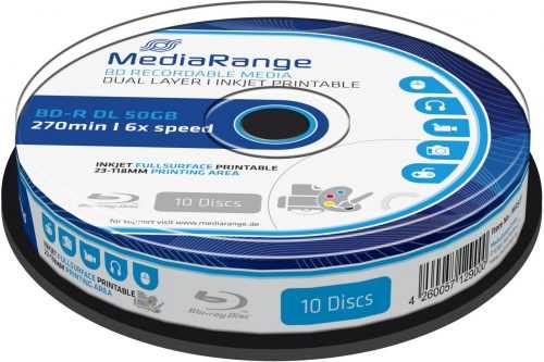 Média MediaRange BD-R (HTL) 50GB Dual Layer Printable 10db cakebox