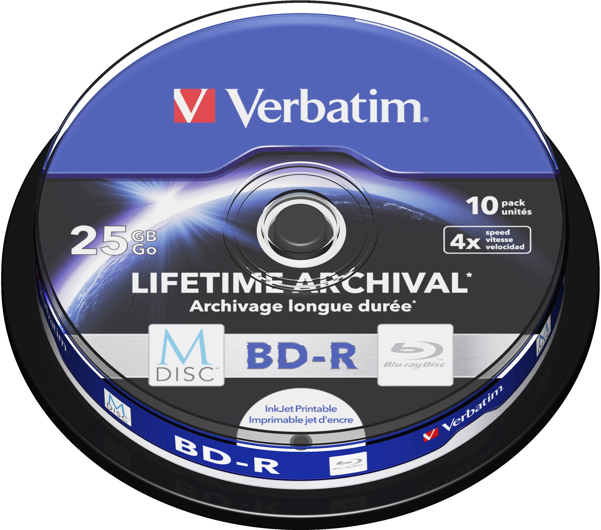 Média VERBATIM M-DISC BD-R SL 25GB 4x INKJET PRINTABLE spindle 10db/cs