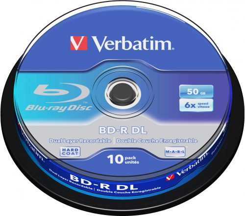 Média Verbatim BD-R 50GB Dual Layer 6x - 10db-os cakebox
