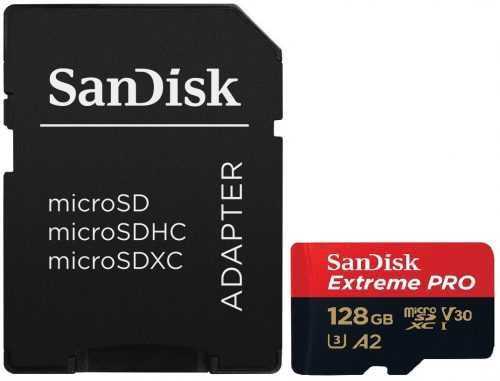 Memóriakártya SanDisk MicroSDXC 128GB Extreme Pro A2 UHS-I (V30) U3 + SD adapter