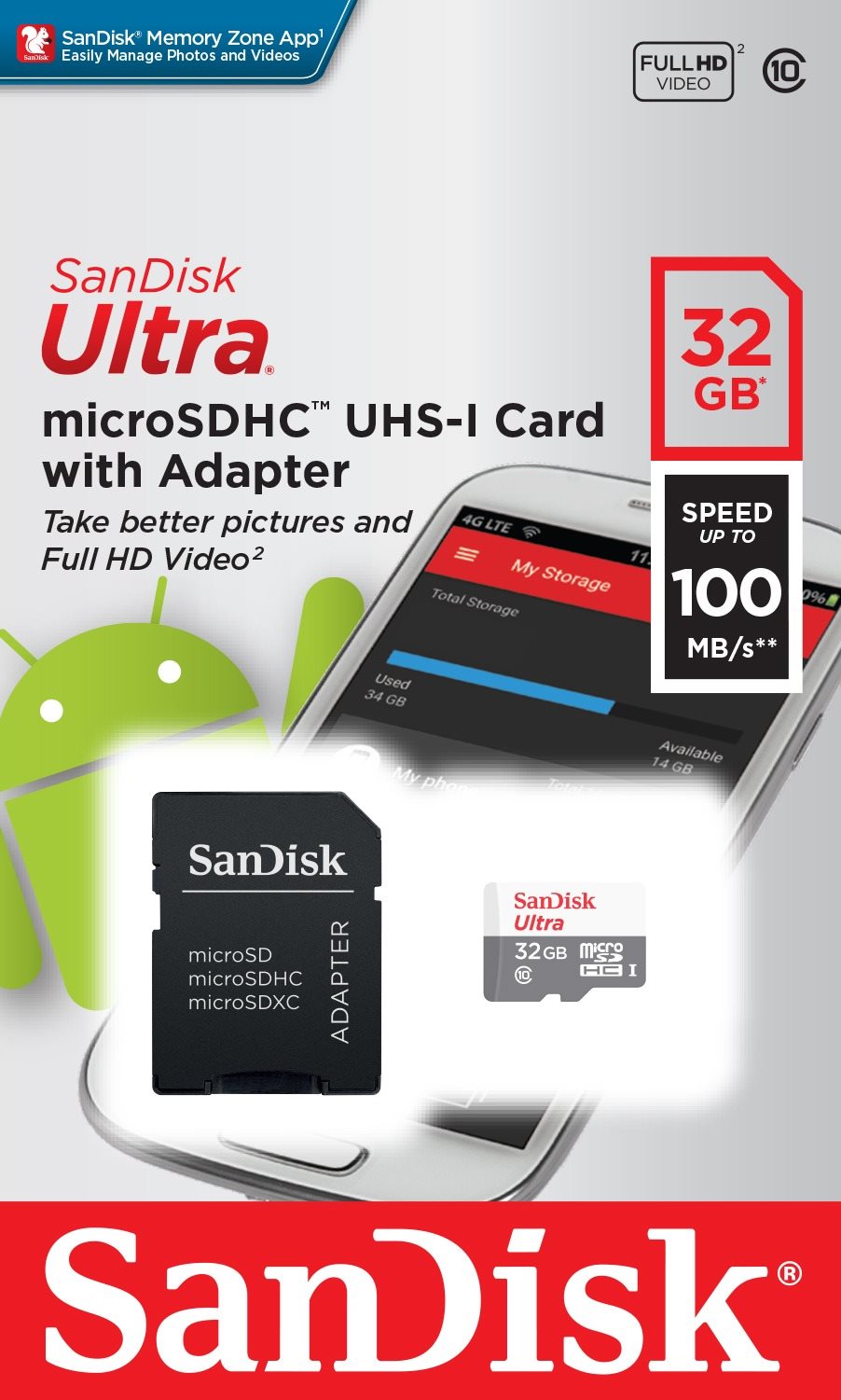 Memóriakártya SanDisk microSDHC 32GB Ultra Lite + SD adapter