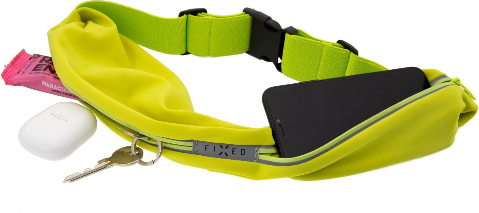 Mobiltelefon tok FIXED Sportbelt Duo lime telefontok két zsebbel
