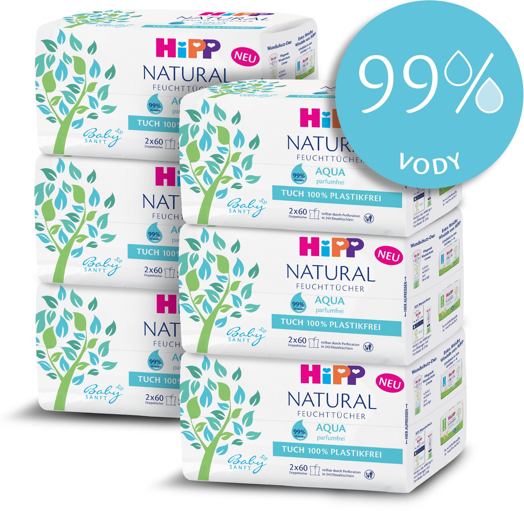 Popsitörlő HiPP Babysanft Aqua Natural 6 × (2 × 60 db)