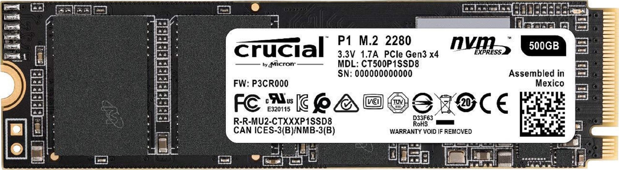 SSD meghajtó Crucial P1 500GB M.2 2280 SSD