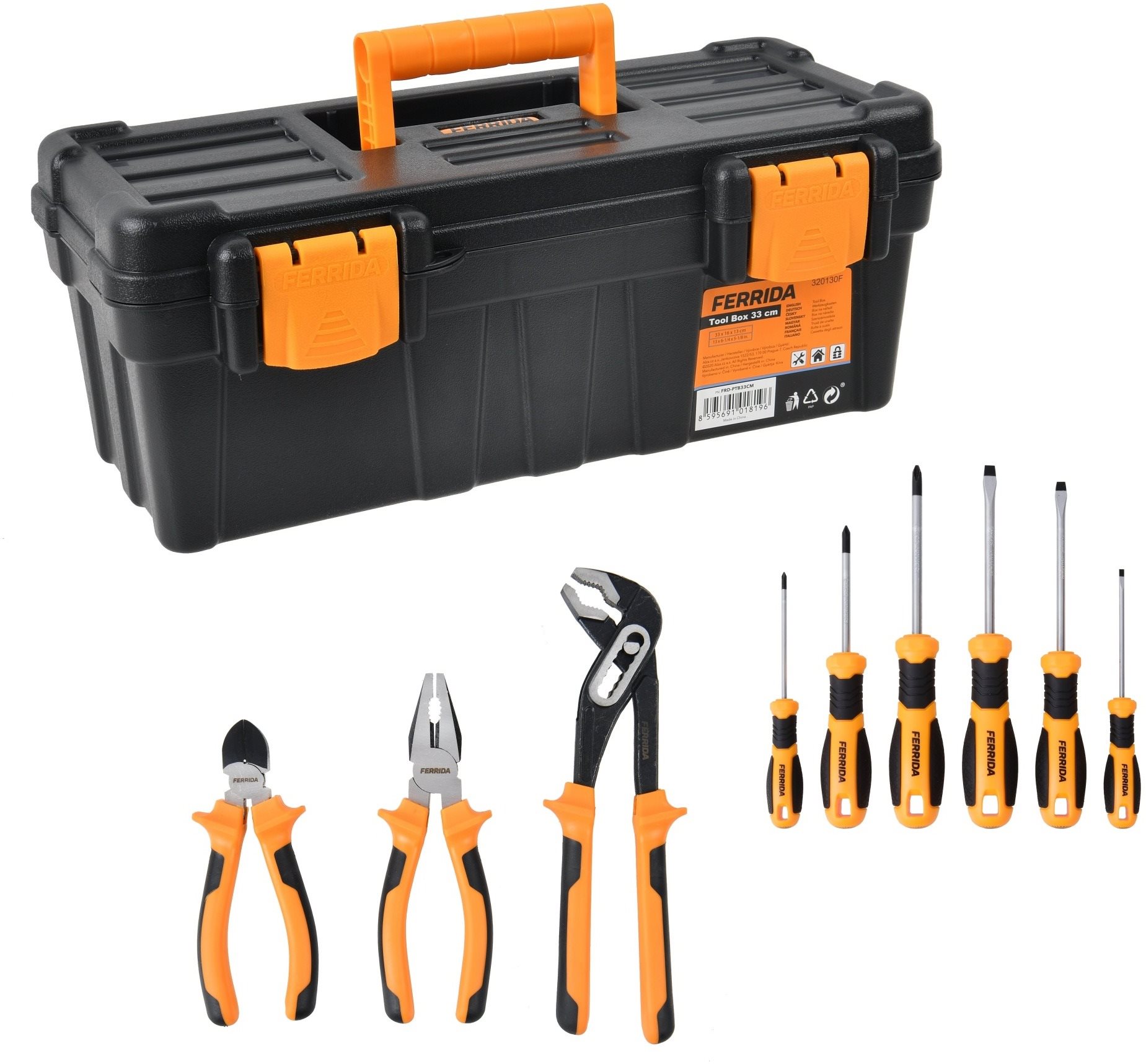 Szerszámkészlet FERRIDA Tool Box 33cm + Screwdrivers Set 6PCS + Pliers Set 3PCS