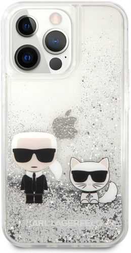Telefon tok Karl Lagerfeld Liquid Glitter Karl and Choupette Apple iPhone 13 Pro ezüst tok