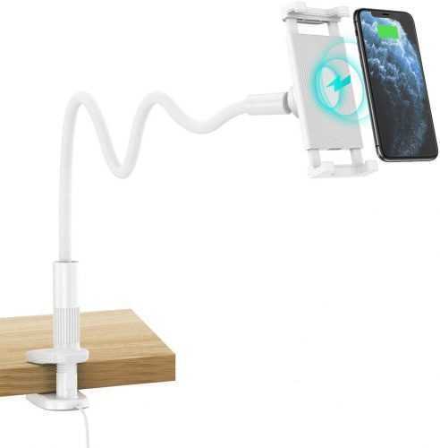 Telefontartó Choetech 2in1 Phone Holder with Flexible Long Arm and 15W Wireless Charger White