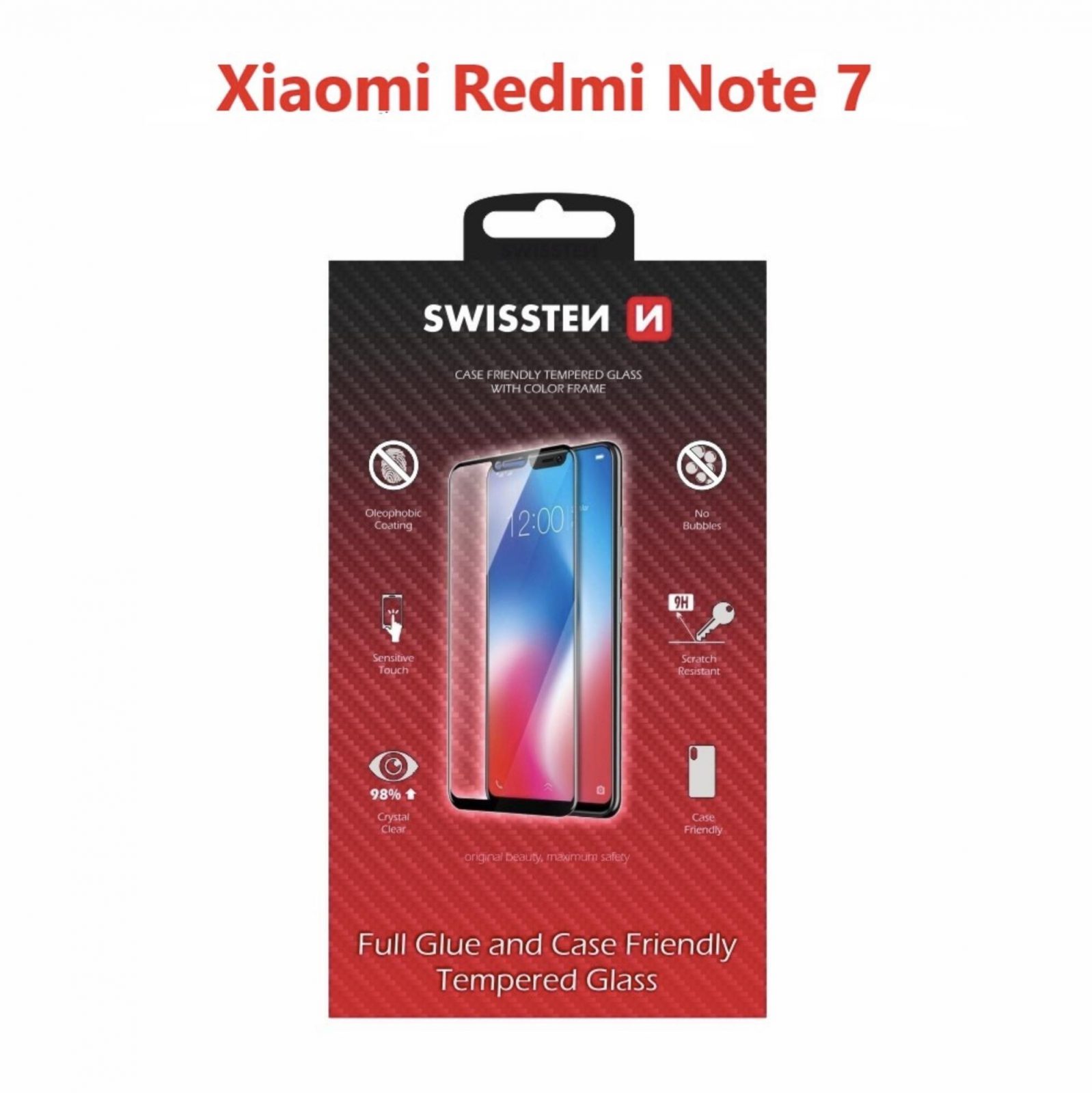 Üvegfólia Swissten Case Friendly a Xiaomi Redmi Note 7 készülékhez - fekete