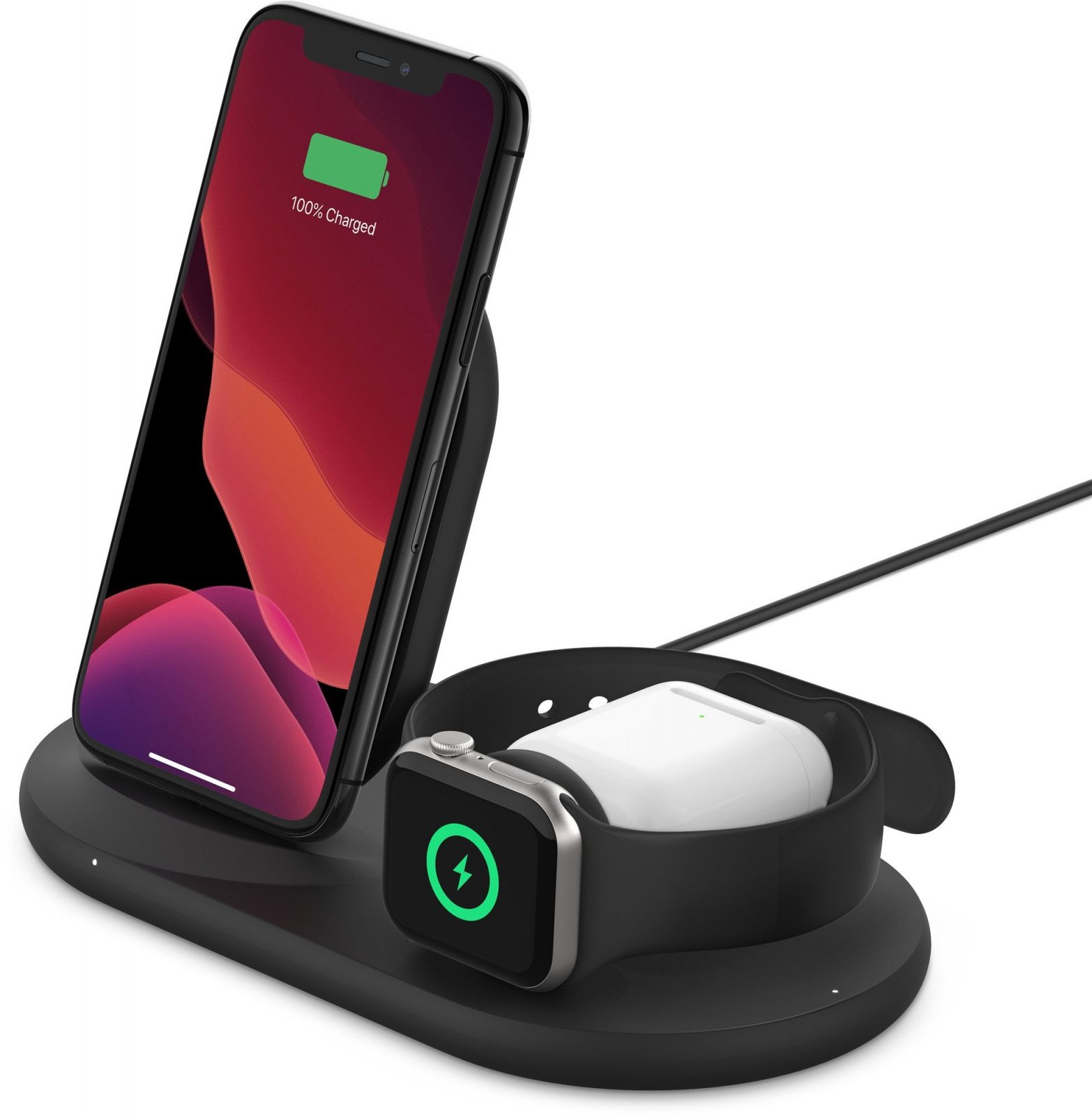 Vezeték nélküli töltő Belkin BOOST CHARGE 3 az 1-ben vezeték nélküli töltés iPhone-hoz/Apple Watch-hoz/AirPods-hoz