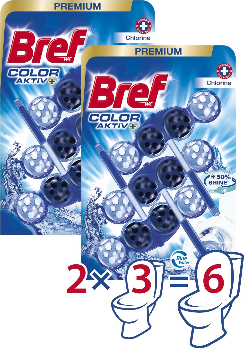 WC golyó BREF Blue Aktiv Chlorine 6× 50 g