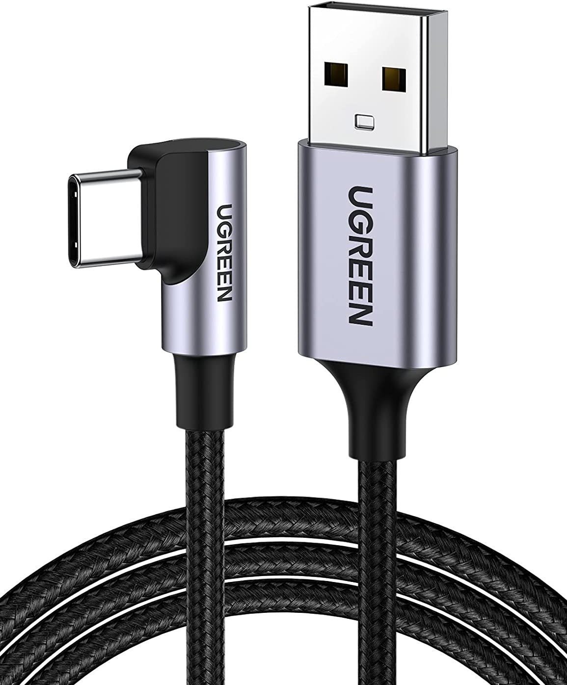 Adatkábel UGREEN USB-A Male to USB-C Male 3.0 3A 90-Degree Angled Cable 1 m Black