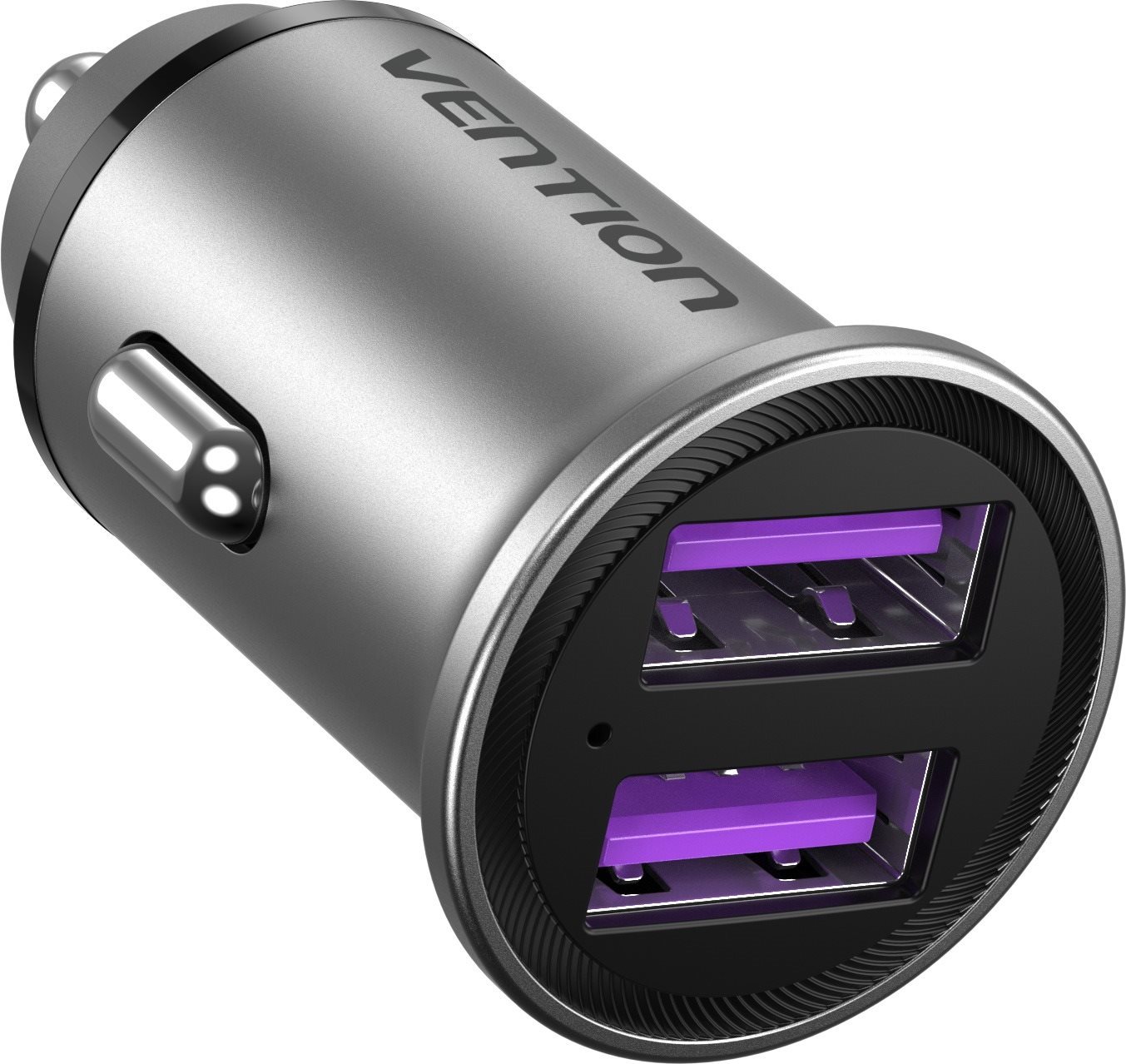 Autós töltő Vention Two-Port USB A+A (30 W/30 W) Car Charger Gray Mini Style Aluminium Alloy Type