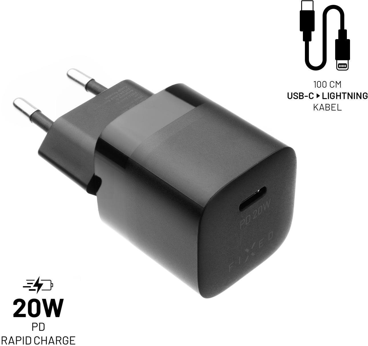 Hálózati adapter FIXED PD Rapid Charge Mini USB-C kimenettel és USB-C/Lightning kábellel