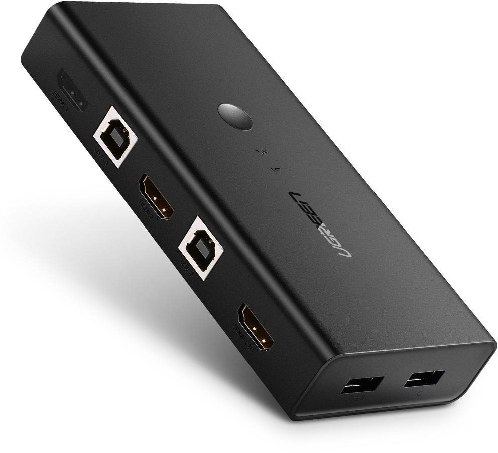 Kapcsoló Ugreen 2 In 1 Out HDMI + USB-B + USB-A KVM Switch Black