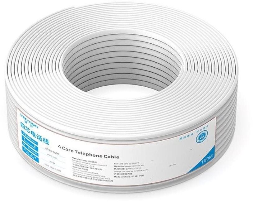 Telefonkábel Vention 4 Core Telephone Cable 100M White