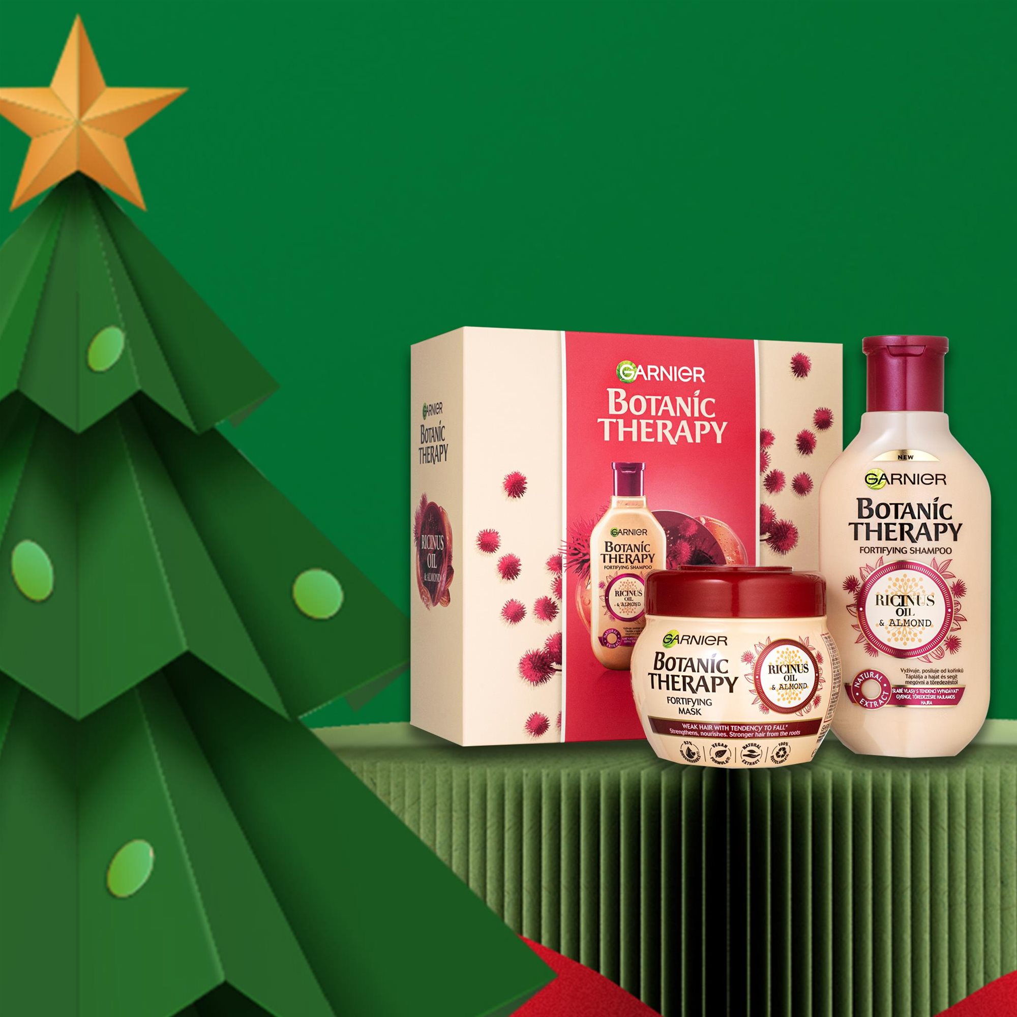 Hajápoló szett GARNIER Botanic Therapy Ricinus oil & Almond ajándékcsomag gyenge hajra