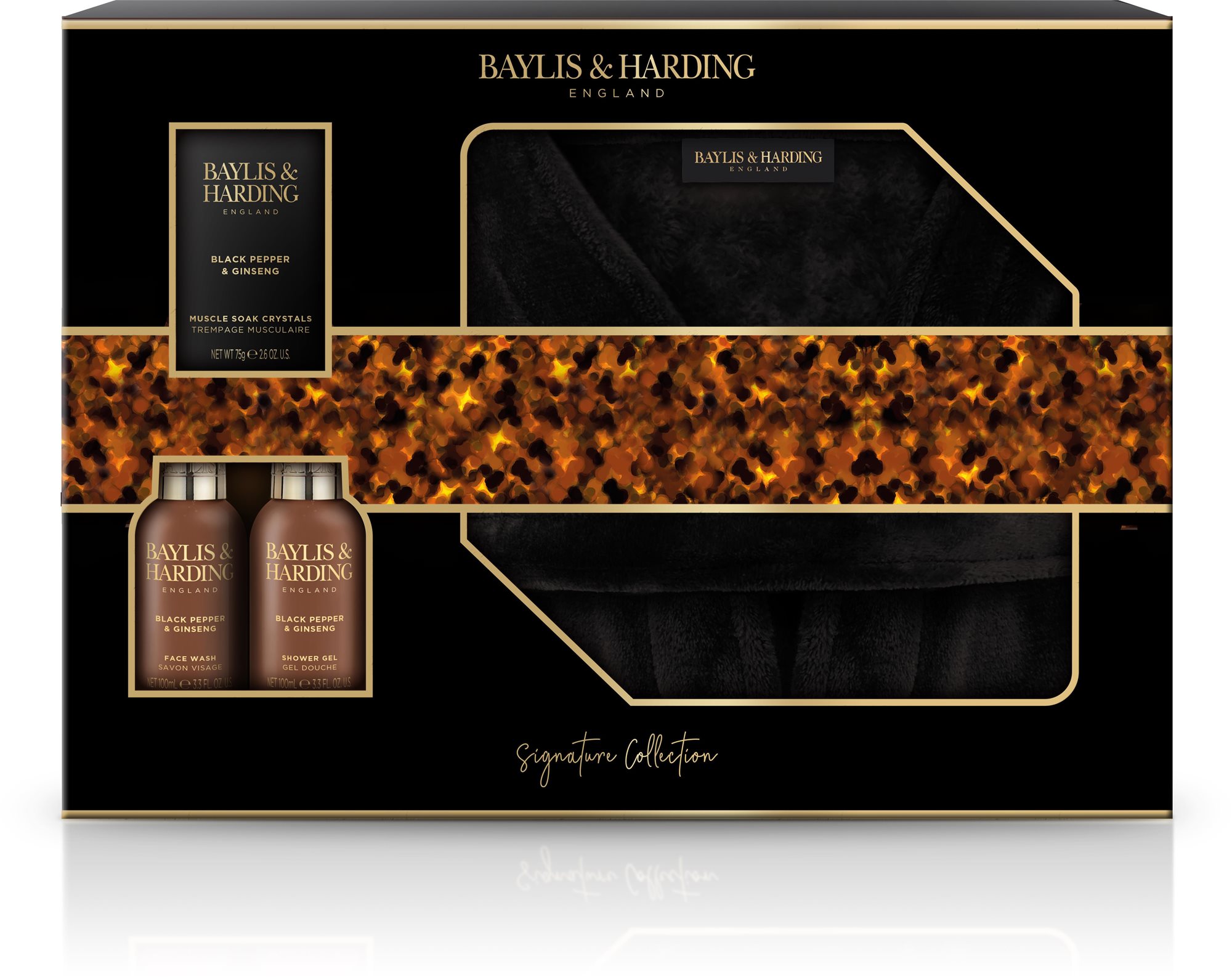 Kozmetikai ajándékcsomag BAYLIS & HARDING Férfi fürdőszett fürdőköpennyel - Signature Men's Black Pep