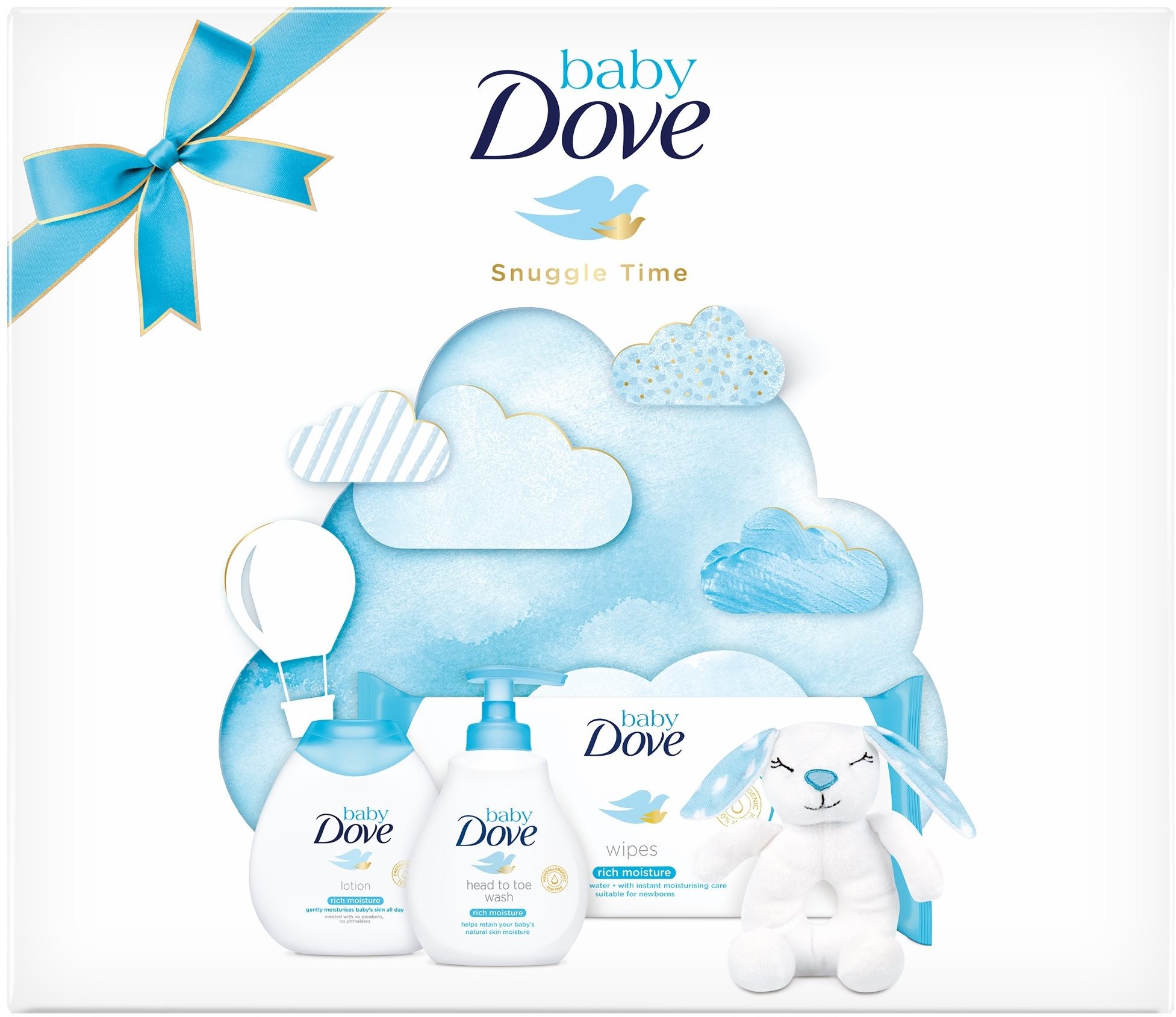 Kozmetikai ajándékcsomag DOVE Baby Rich Moisture Készlet plüss csörgővel