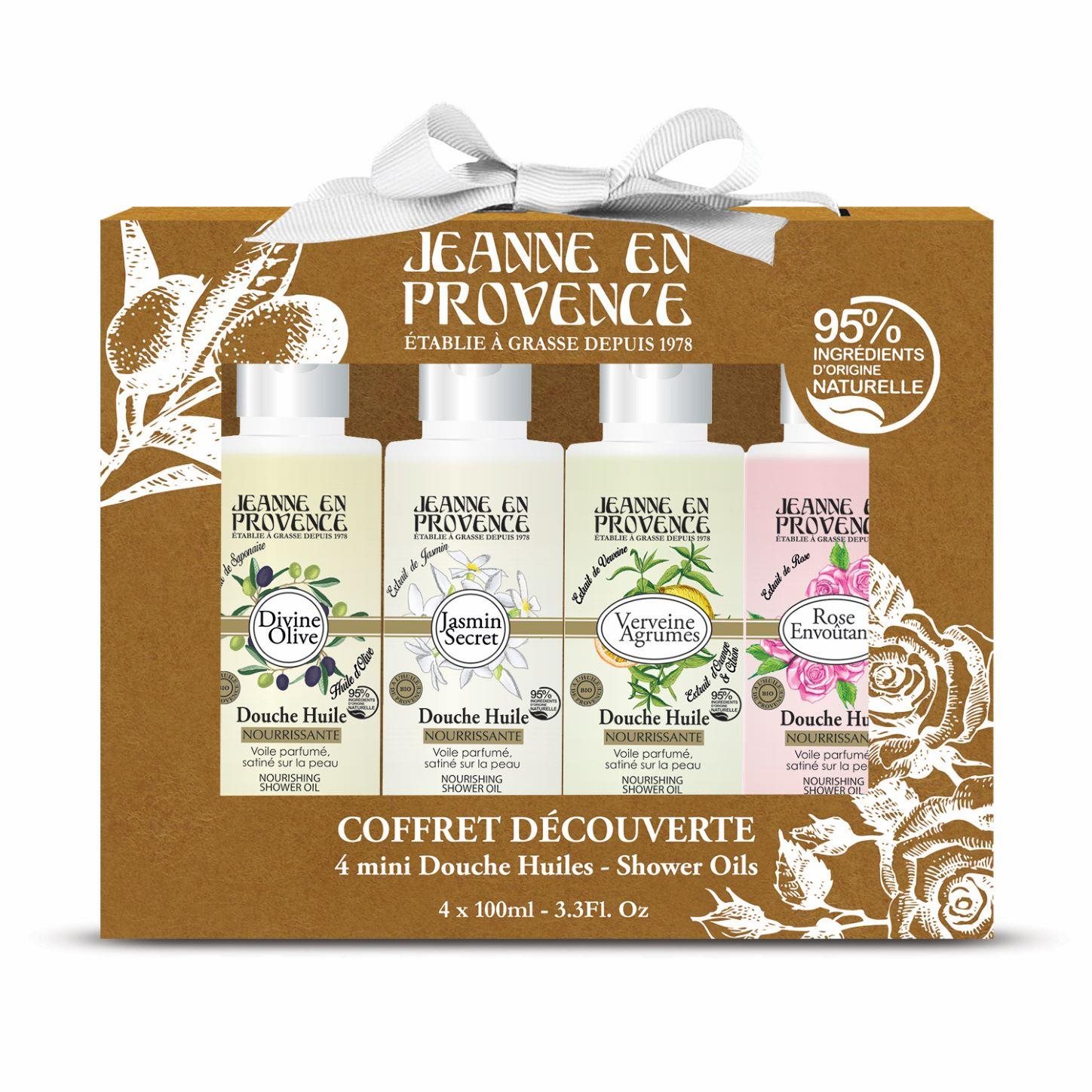 Kozmetikai ajándékcsomag JEANNE EN PROVENCE Tusfürdő olaj készlet 4 × 100 ml