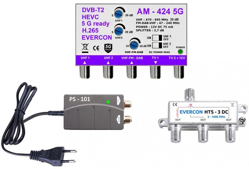 Antennaerősítő EVERCON antennakészlet 20 dB 4 TV-hez 424-101-4