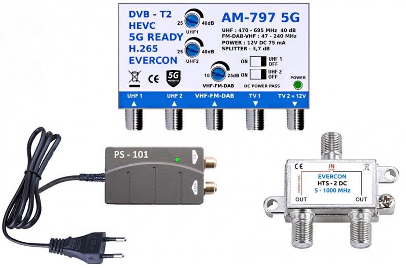 Antennaerősítő EVERCON antennakészlet 3 TV 797-101-3 DVB-T2-hez