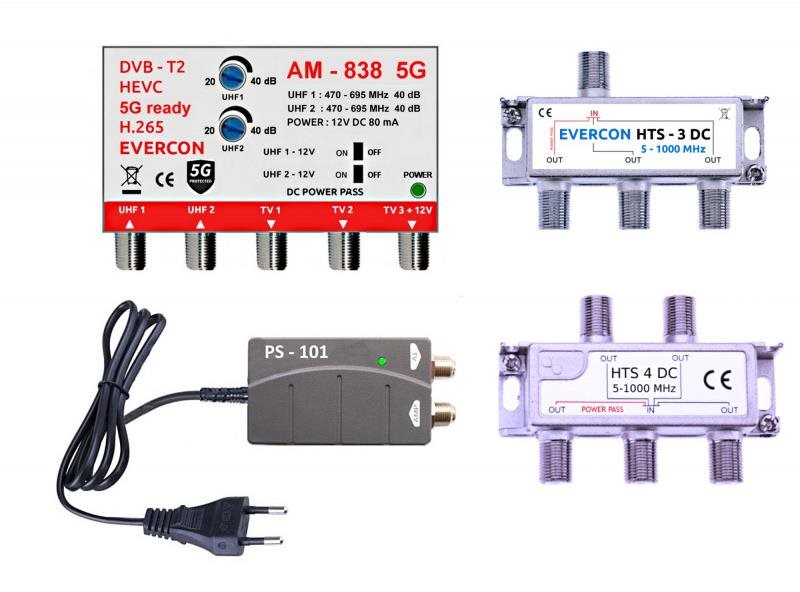 Antennaerősítő EVERCON antennakészlet 8 TV-hez 838-101-8 5G DVB-T2-hez