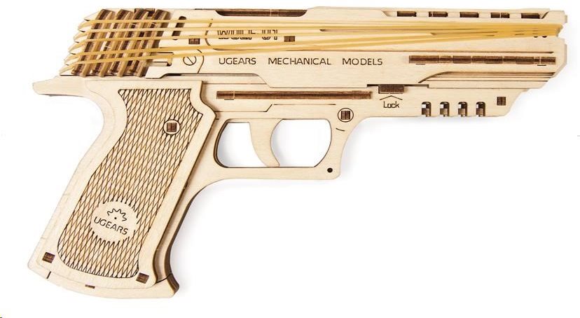 Fa építőkészlet Ugears Wolf-01 pisztoly modell