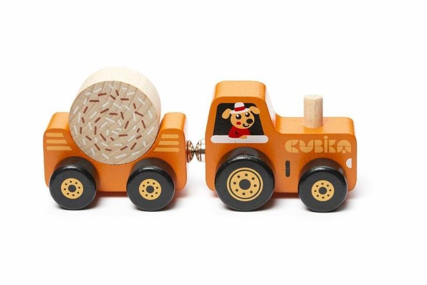 Fajáték Cubika 15351 Traktor utánfutóval - fa kirakós játék mágnessel