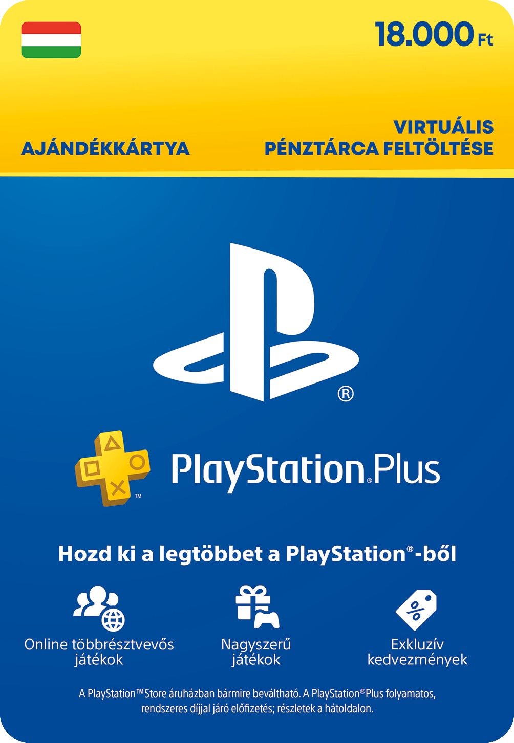 Feltöltőkártya PlayStation Plus Essential - 18000 Ft kredit (12M tagság) - HU