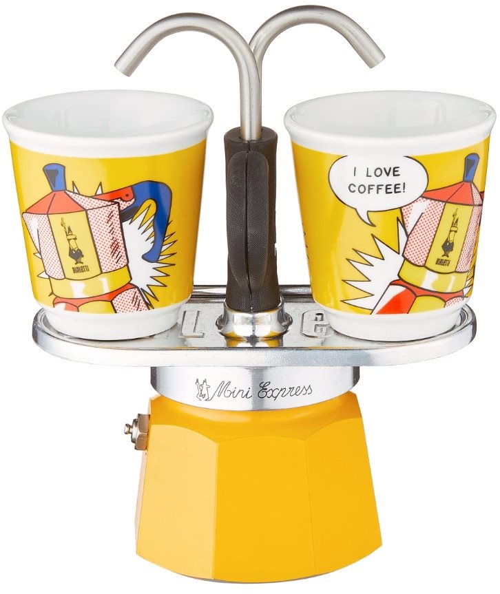 Kotyogós kávéfőző BIALETTI Mini Express Lichtenstein szett + 2 csésze