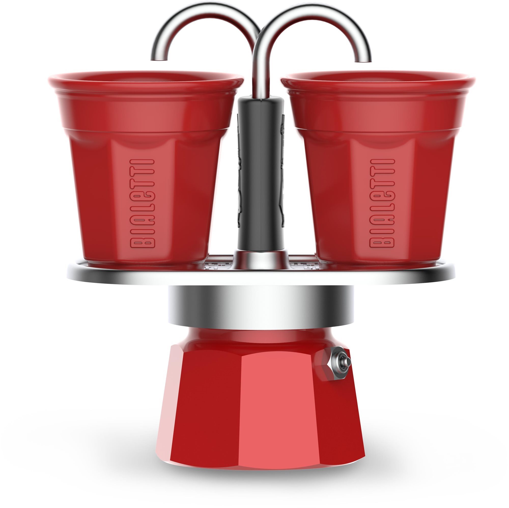 Kotyogós kávéfőző BIALETTI Mini Express szett + 2 csésze piros